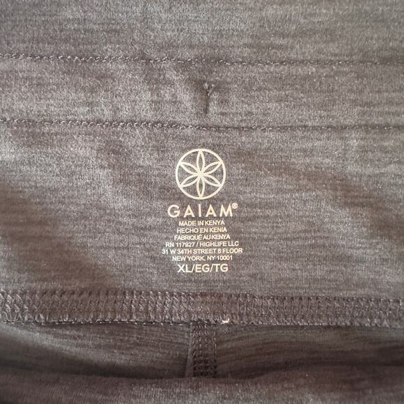 NWT Gaiam Om High Rise Porkchop Cuffed Leggings Size XL Drawstring Black Heather - Picture 3 of 11